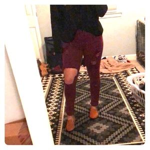 Burgundy destroyed stretch Fashion Nova jeans 9